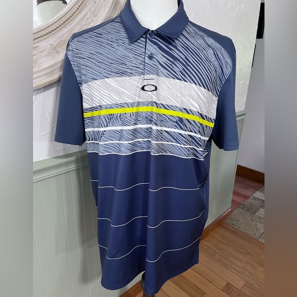 Mens Oakley Hydrolix Short Sleeve 100% Polyester Striped Polo Golf Shirt Size XL - Picture 1 of 7